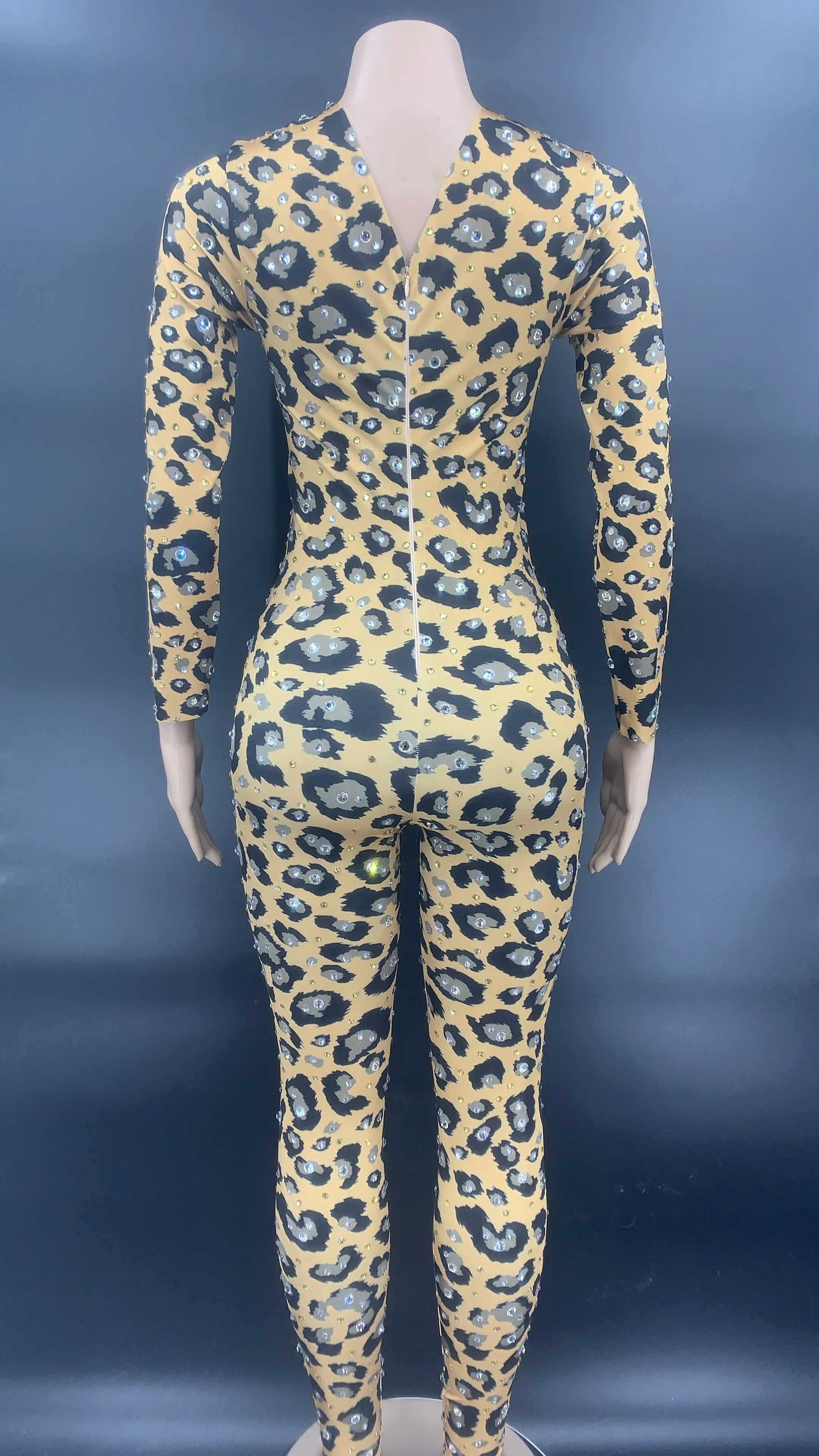 Novo Srebro Okrasnih Leopard Natisnjeni Spandex Jumpsuit Cosplay Klub Stretch Nositi Ženska Pevka, Plesalka Kažejo Fazi Obrabe YOUDU