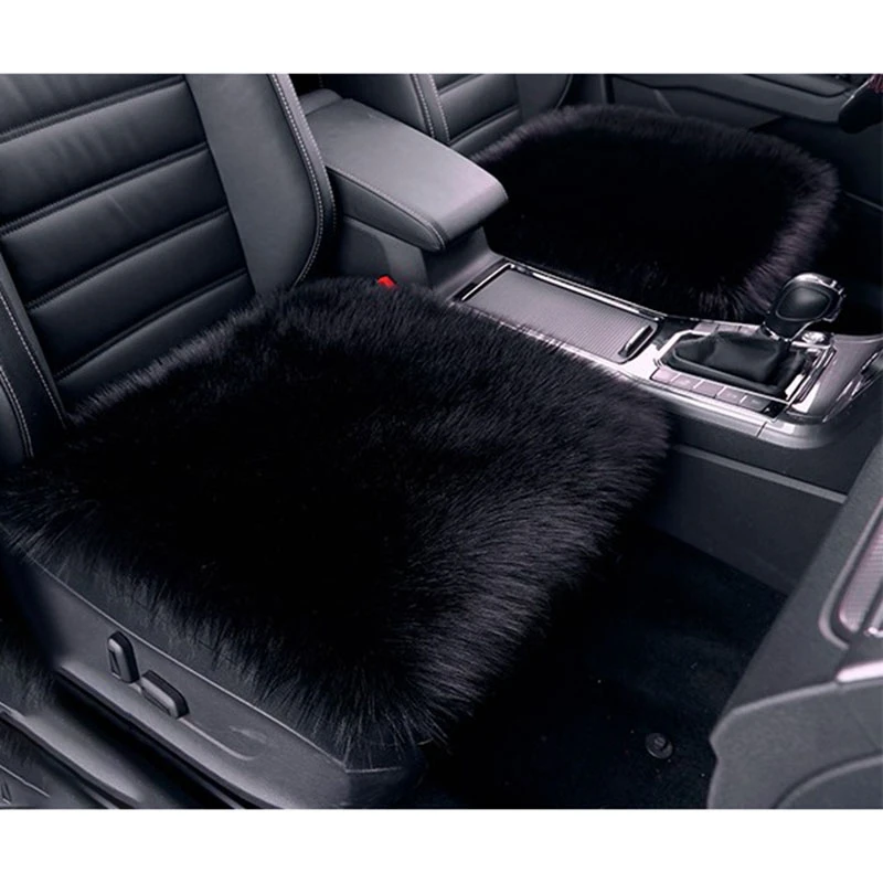 3Pcs Black Avtomobilskih Sedežnih prevlek Umetno Ovčje Volne Avto Kavč, Blazine Toplo Mat Univerzalni Fit