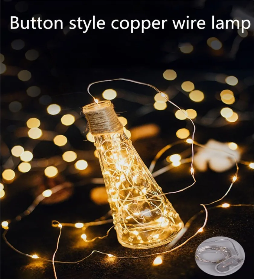 Gumb Baterija Primeru Bakrene Žice LED Pravljice Luči Niz Svjetlucati Venci Vrt Božič Lučka Počitnice Stranka Poroko Dekor