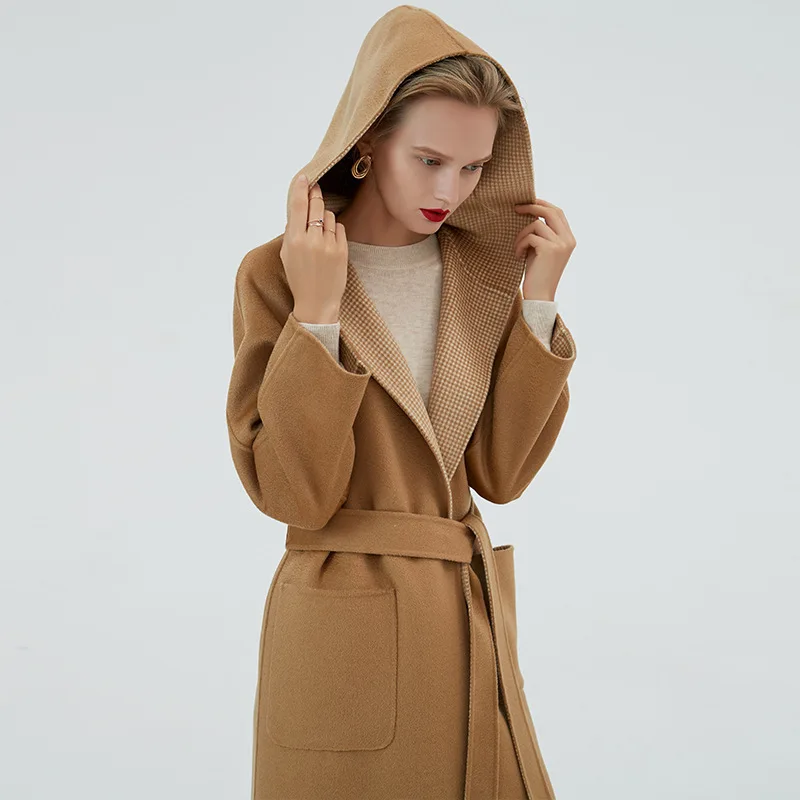 ženski zimski plašči kave dogtooth Double-sided (obojestransko), volna, kašmir outwear 2019 jeseni plus velikost dame moda površniki dolgo