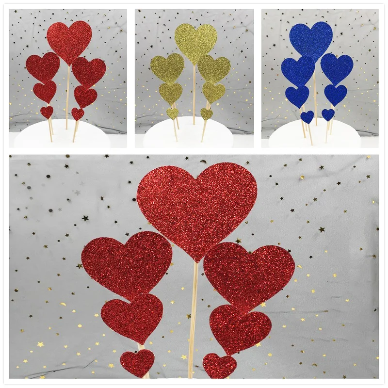 7pcs Torto Pokrivalo Glittery Srce Oblika Vstavljanje Kartice z Zobotrebec Torta Okraski za Poroko, Rojstni dan, Luštna, Lepa Darila