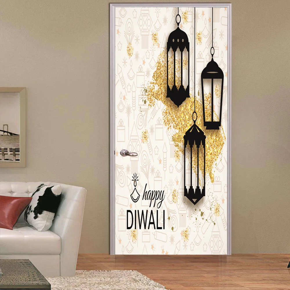 2pcs/set 3D Diwali Slog DIY Vrata Art Zidana Nalepke Ramadana Blagoslove Luč PVC Stene Decals je Doma Dekor Luna Ozadje Plakat