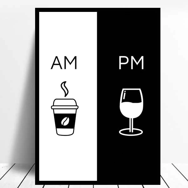 Kava, Vino, Črno-Beli Plakat Platno Print Print Steno Umetnosti Slikarstva Minimalism Sliko, Kuhinja Restavracija Odlikovanja