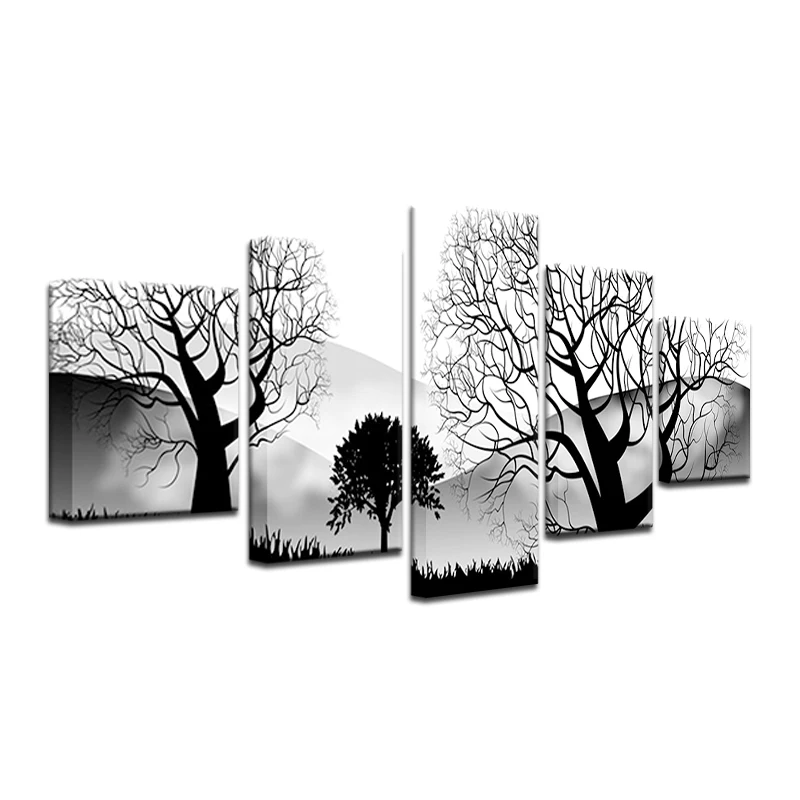 Sodobno Abstraktno Stenske Slike Bela Črna Drevesa Koren Platno Člen 5 Plošče Domu Dekorativni Oljno Sliko Umetnine Padec Ladijskega Prometa