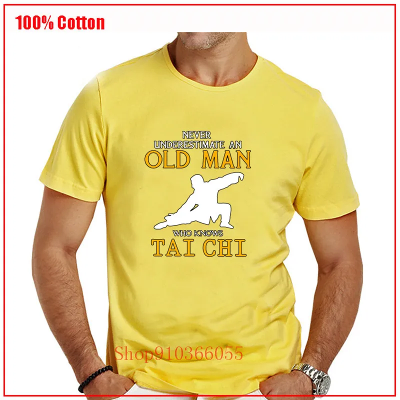 Nikoli ne Podcenjujte Starega Človeka, ki ve, Tai Chi Logotip, Natisnjeni T-shirt Moški Super Majica Organski Bombaž Tee Poletje Kratek Rokav