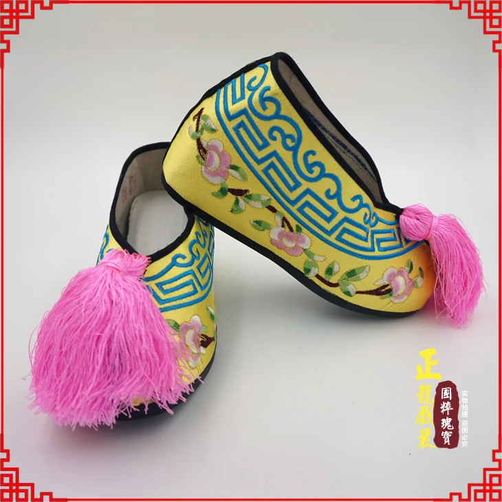 Kitajski Klasična drama artiste vezene čevlji z visoko peto čevlje v Tsing Yi kostum tassel starodavni Kitajski vezene čevlji