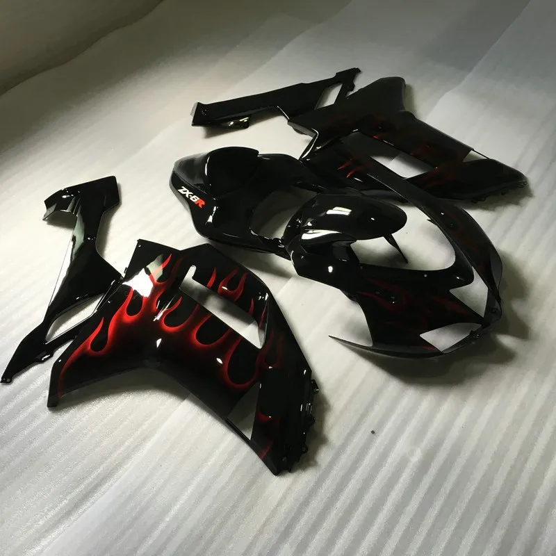 Rdeči plameni black Oklep Komplet za KAWASAKI Ninja ZX6R 636 07 08 ZX 6R 2007 2008 zx6r 07 08 Motocikel Fairings komplet+7gifts KT21