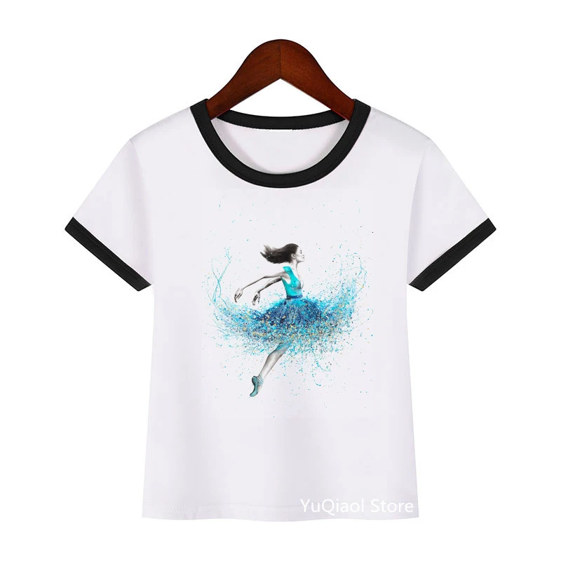 Dekleta Tshirt Lep otroci bela Majica akvarel Plesalka Modi Načrtovanja, Tiskanje Malčka Dekle obleko luštna Otroka, t-shirt Zvonec Tee