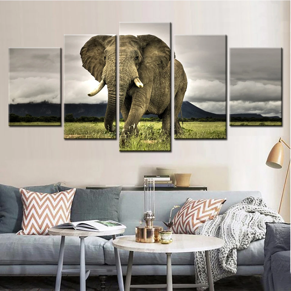 Plakat Okvir Slike Doma Slikarstvo Stenske Umetnine Modularni 5 Plošči Živali Slon HD Natisnjeni Sodobne Platno Dnevna Soba Dekor