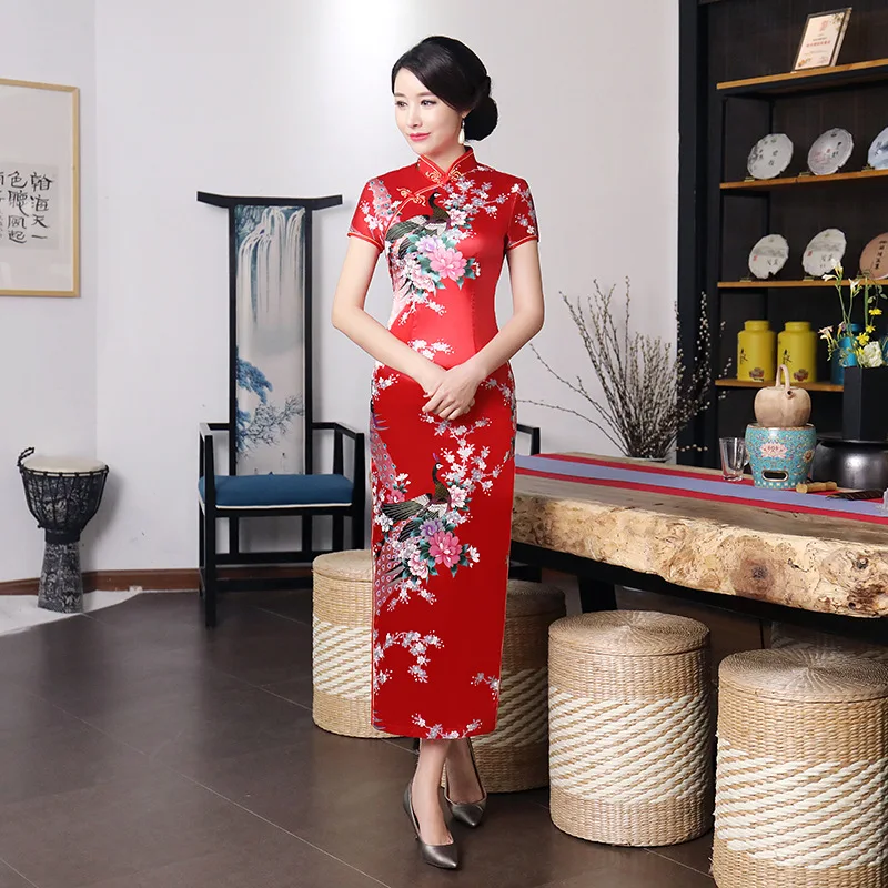 Kitajski Slog Nacionalne Značilnosti Izboljšano Dolgo Cheongsam High-Definition Digitalni Tisk Cheongsam Obleko Sodobne Qipao