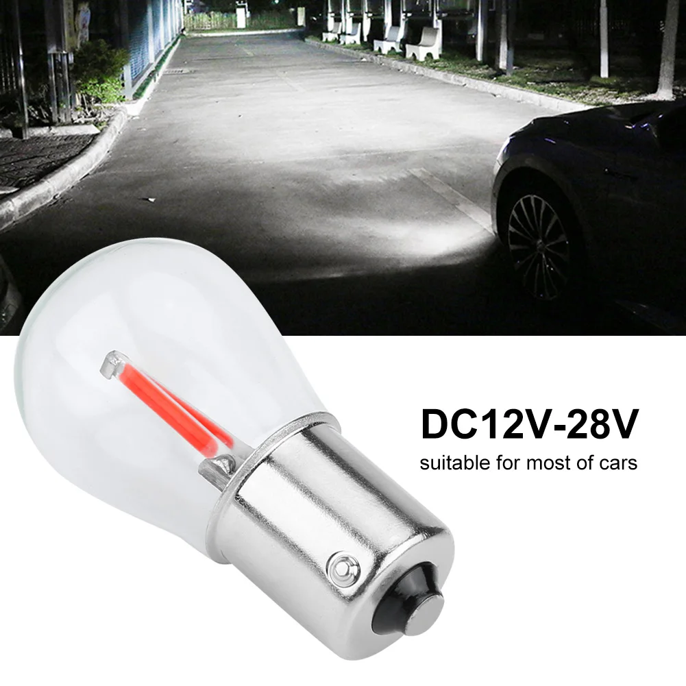 2pcs COB LED Žarnice 1156 Steklo Objektiv Žarilno Vključite Opozorilne Luči 200LM Rep Parkiranje Vzvratno Žarnice Rdeče Svetlobe DC 12V-48V
