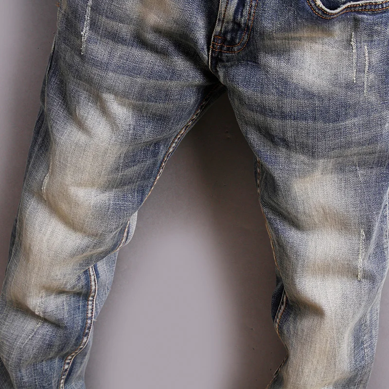2021 Nove Modne Moške Jeans Visoke Kakovosti Retro Oprati Elastična Slim Fit Klasične Jeans Ulične Letnik Modne Kavbojke Moški