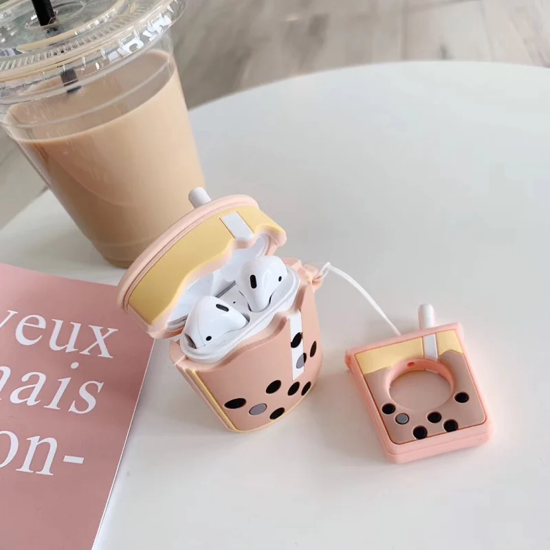 3D Srčkan Risanka mlečno čaj Brezžične Bluetooth Slušalke Primeru Za Apple Airpods Silikonski Slušalke Primerih Za Airpods 2 Pokrov