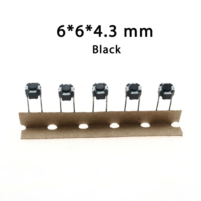 100 kozarcev 6x6x4.3 mm, Srednjega 2PIN DIP Dolgo Pin Mini Pritisni Gumb Stikalo za Zvočni PCB montaža Kratkotrajno Takta Stikalo Gumb