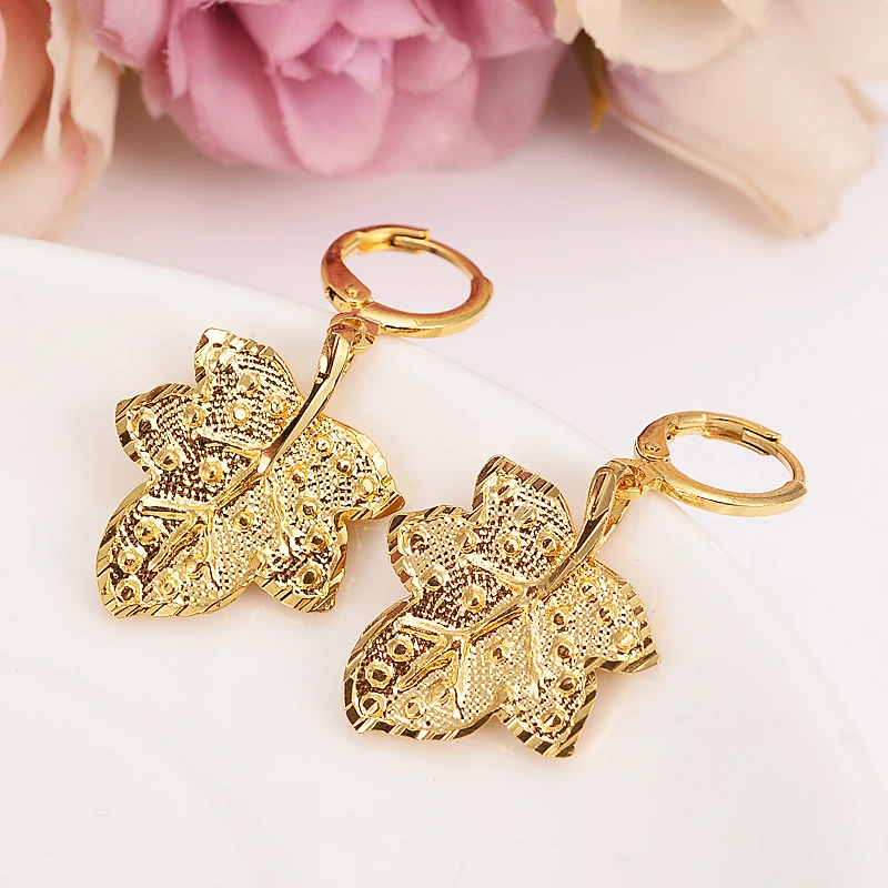 Dubaju, Indiji, Afriki Romantična nevesta Določa gold leaf ogrlica spusti Uho prstan uhani Nakit Set za ženske Poroko Bijoux darila