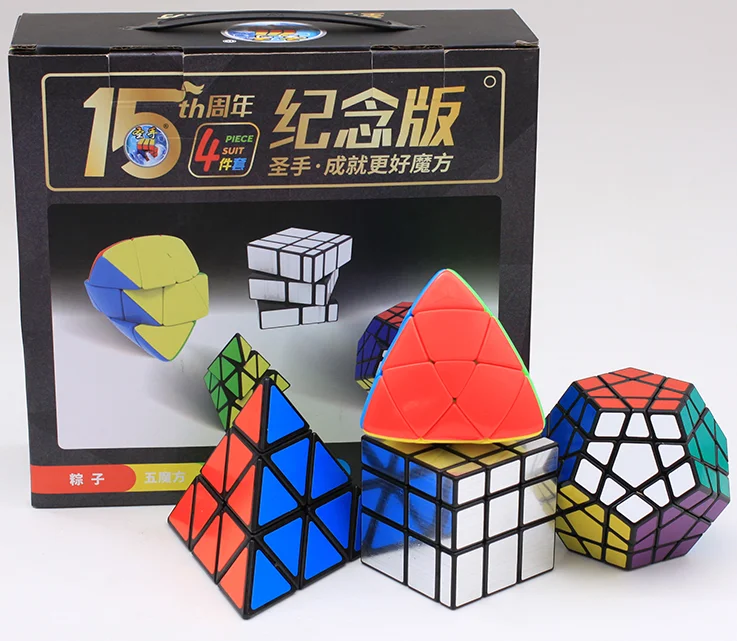 Shengshou 4pcs sklop: pyraminxy+megaminxy+Ogledalo +Mastermorphix Cubo Magico Black/Stickerless Padec Ladijskega prometa