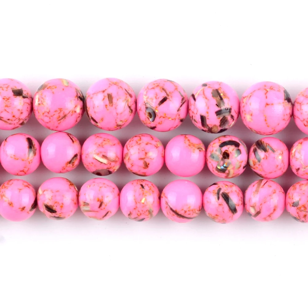 Naravni Pink Shell Howlite Turkizno Kamen Kroglice Krog Svoboden Distančnik Za Nakit, Izdelava DIY Zapestnico Ročno 4/6/8/10/12mm
