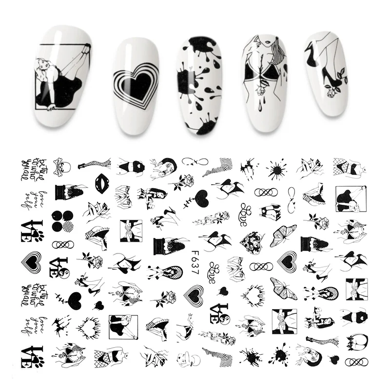 3D Nalepke za Nohte Srce Ljubezni, Nail Art Okraski Folijo Panda Pismo Design Nohti Dodatki Modni Seksi Manikura Nalepke