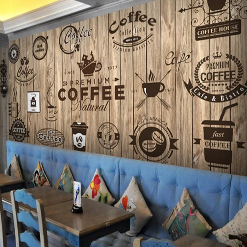 Ozadje po meri Za Stene 3D Retro Evropski Stil Lesa Zrn Kave Oznaka Cafe, Restavracija Ozadju Dekor Zidana Stena Krpo