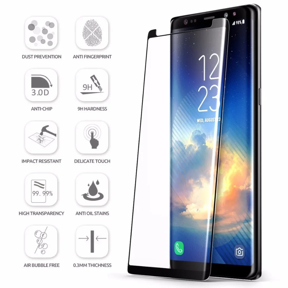 Za Samsung Galaxy Note 8 Kaljeno Steklo 9H Electroplated 3D Spredaj Poln Film Za Samsung Note8 S8 Plus Zaslon Patron Stekla