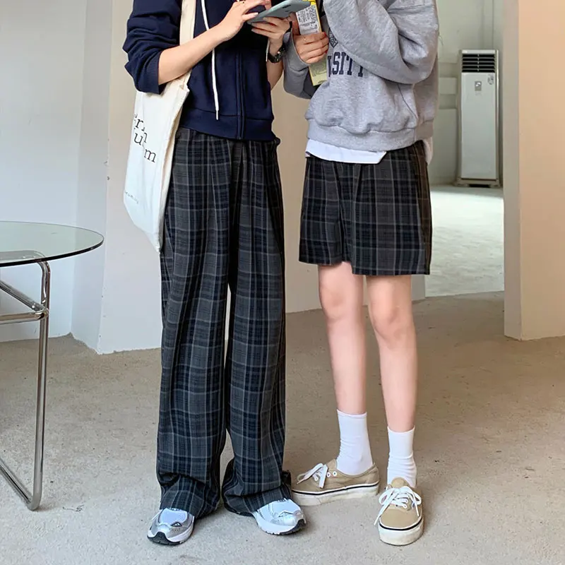 SML 2020 korejskem slogu kariran naravnost hlač ženske jeseni Priložnostne širok noge Dolge hlače, womens (X1648)