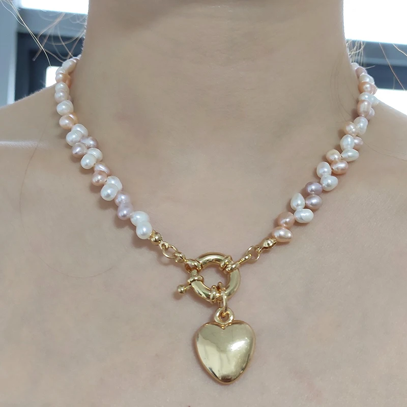 ženske modne zlato barvo srce ogrlico, obesek naravnih sladkovodnih biserov ročno visoke kakovosti nakit Valentinovo darila