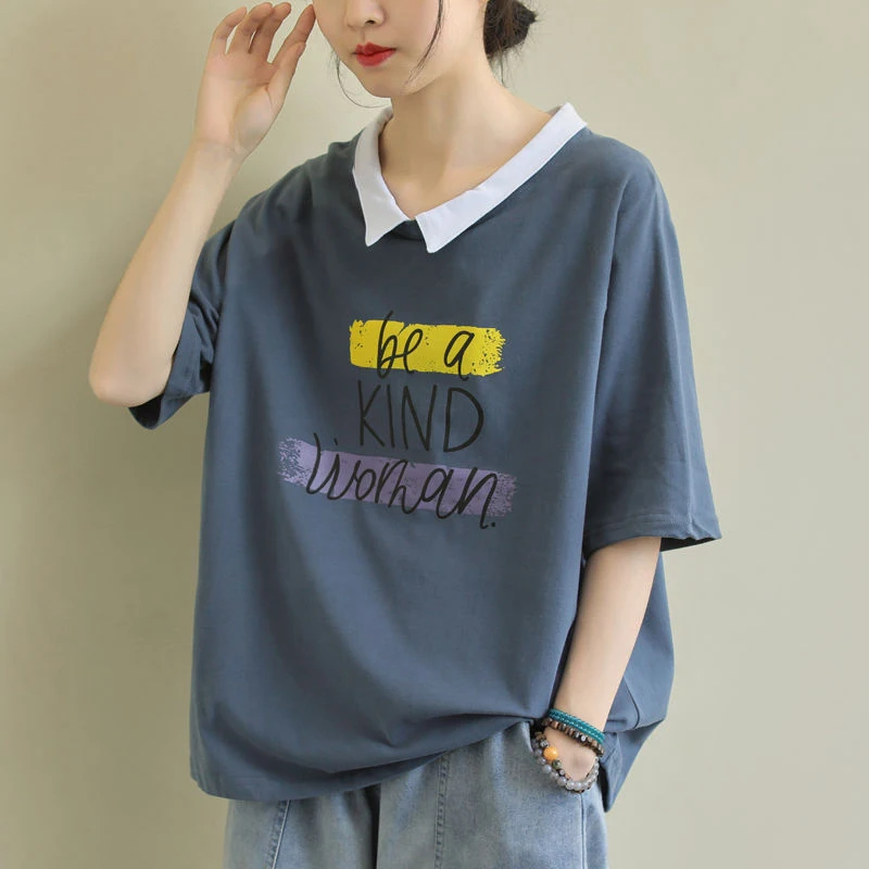 2020 Poletje Koreja Moda za Ženske, Kratek Rokav Svoboden Bombaža T-shirt Vse ujema Priložnostne Natisniti Tee Majica Femme Vrhovi Plus Velikost M53