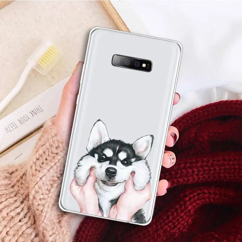 Husky Preprost srčkan živali abstraktna umetnost Telefon Primeru Pregleden Za Samsung Galaxy S 5 7 8 9 20 rob plus 10 e lite 2019
