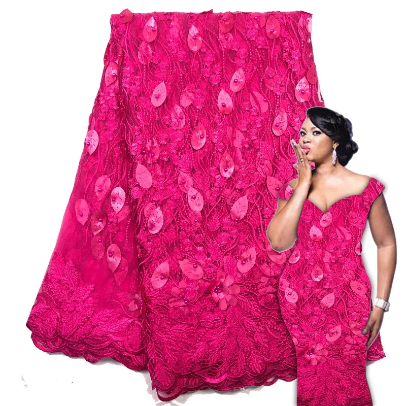 Promocija! Visoka kakovost rose red nigerijski francoski čipke afriške čipke tkanine za stranko obleko.5yards/veliko Brezplačna dostava A3