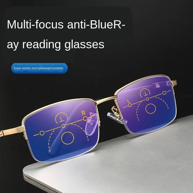 ZENOTTIC Multi-Focal Postopno Obravnavi Očala Moški Ženske Poslovnih Semi-RImless Anti Modra Svetloba Presbyopic Dioptrije Očala