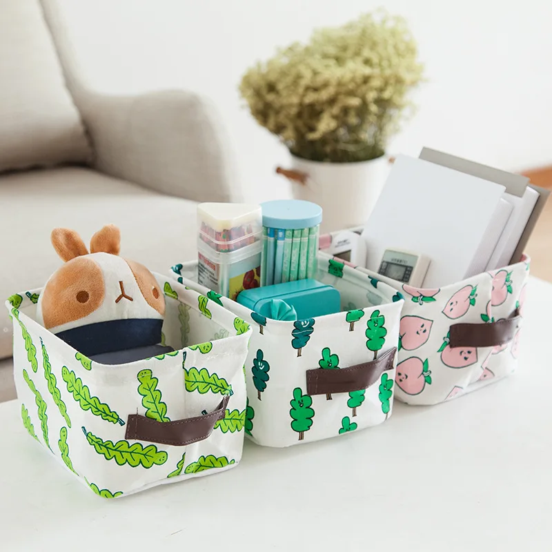 Cotton and linen desktop storage basket rectangular cartoon snack basket