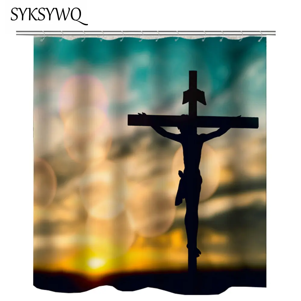 Navzkrižno Tuš Zavesa Krščanskega Jezusa Kristusa Kopalnica Zavese Nepremočljiva Tkanine iz Poliestra Sunset Odkup 3D Rideau De Tuš
