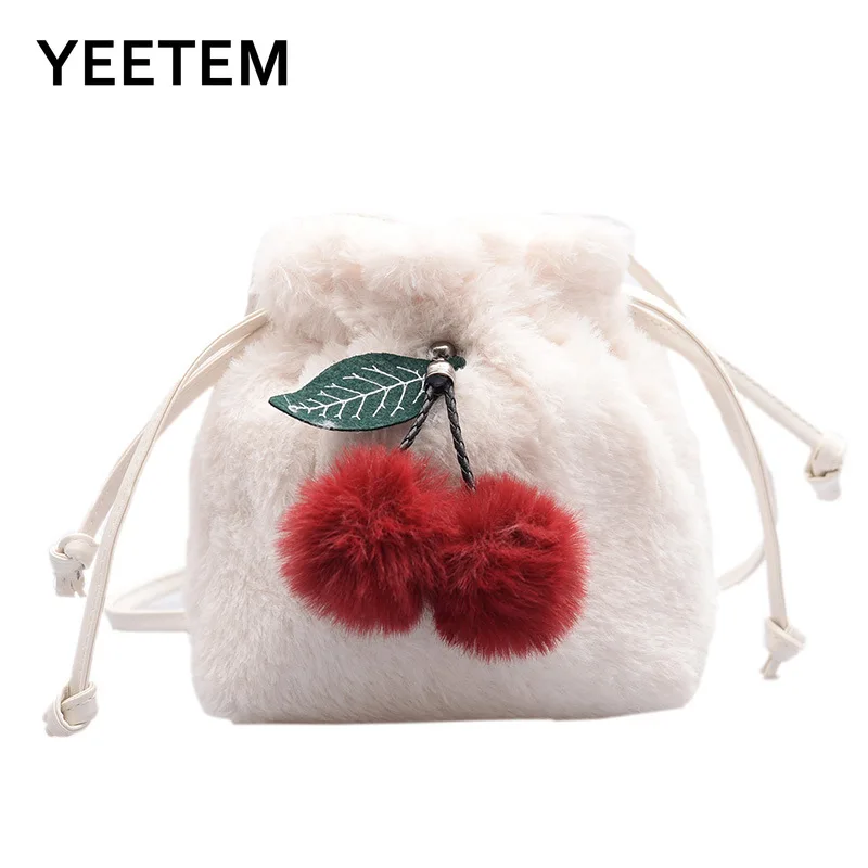Lepe češnje majhna ženska torba za jesen in zimo korejska različica plišastih vrečko osebnost mehki pliš eno-ramo messenger bag