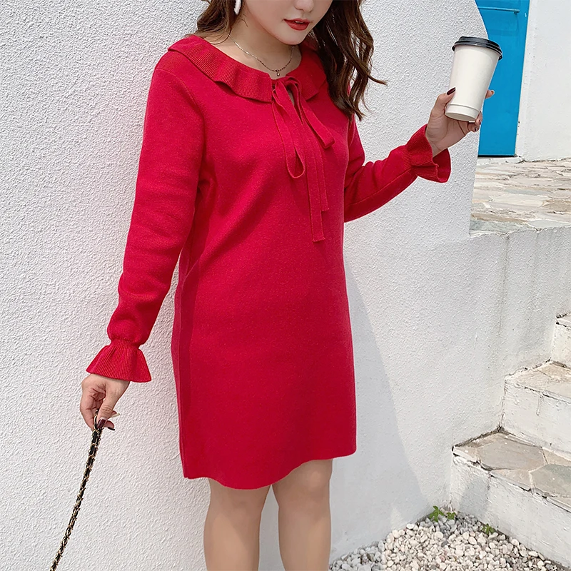 Nova moda volnene tkanine obleko korejski jesen/zima novo veliko sladko spletne celebrity dolgo rokav rdečo obleko 9129