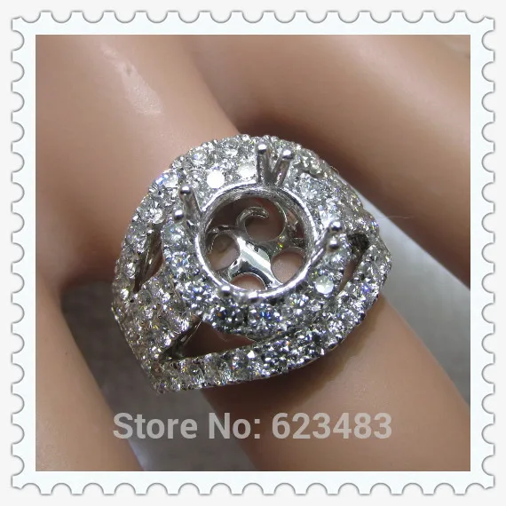 Obroči 8 mm Krog Cut Trdno Belo Zlato 14k Naravni Diamant Pol Gori Nastavitev Poroko