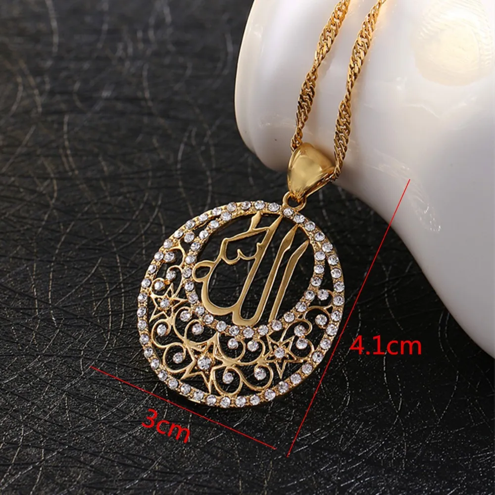 Bangrui Moda 24k Zlata kristalno muslimani Allah obesek & ogrlica čar nakit arabski Islamski Dobro Nosorogovo Nakit