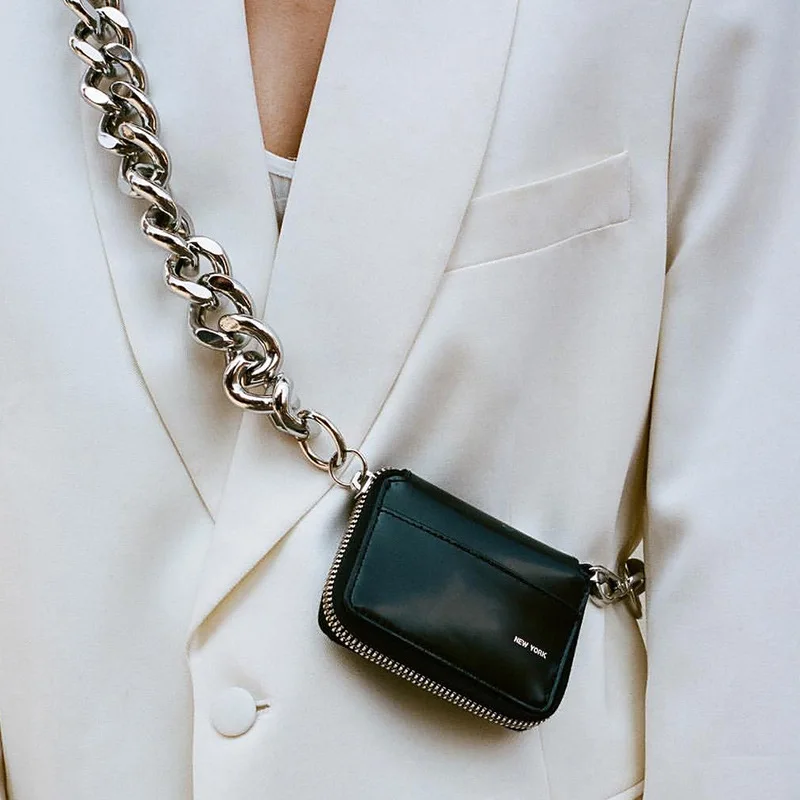 Ženske ins vroče slog debelo kovinsko verigo rame črno kolo denarnice mini vreči kovanec torbici Moda prsih pack c226