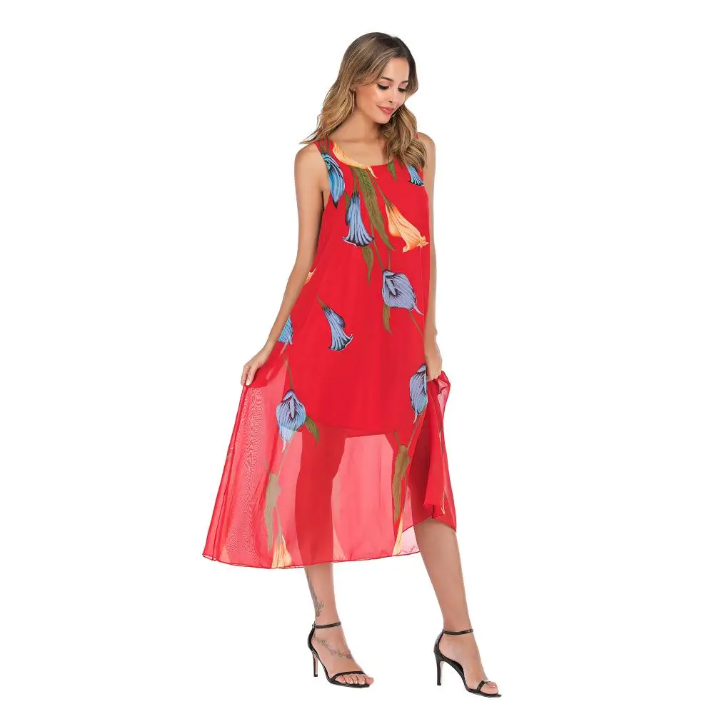 2020 novo žensko obleko modne seksi nov poletni velikosti šifon cvetlični suspender obleka ohlapno tiskana obleka ženske