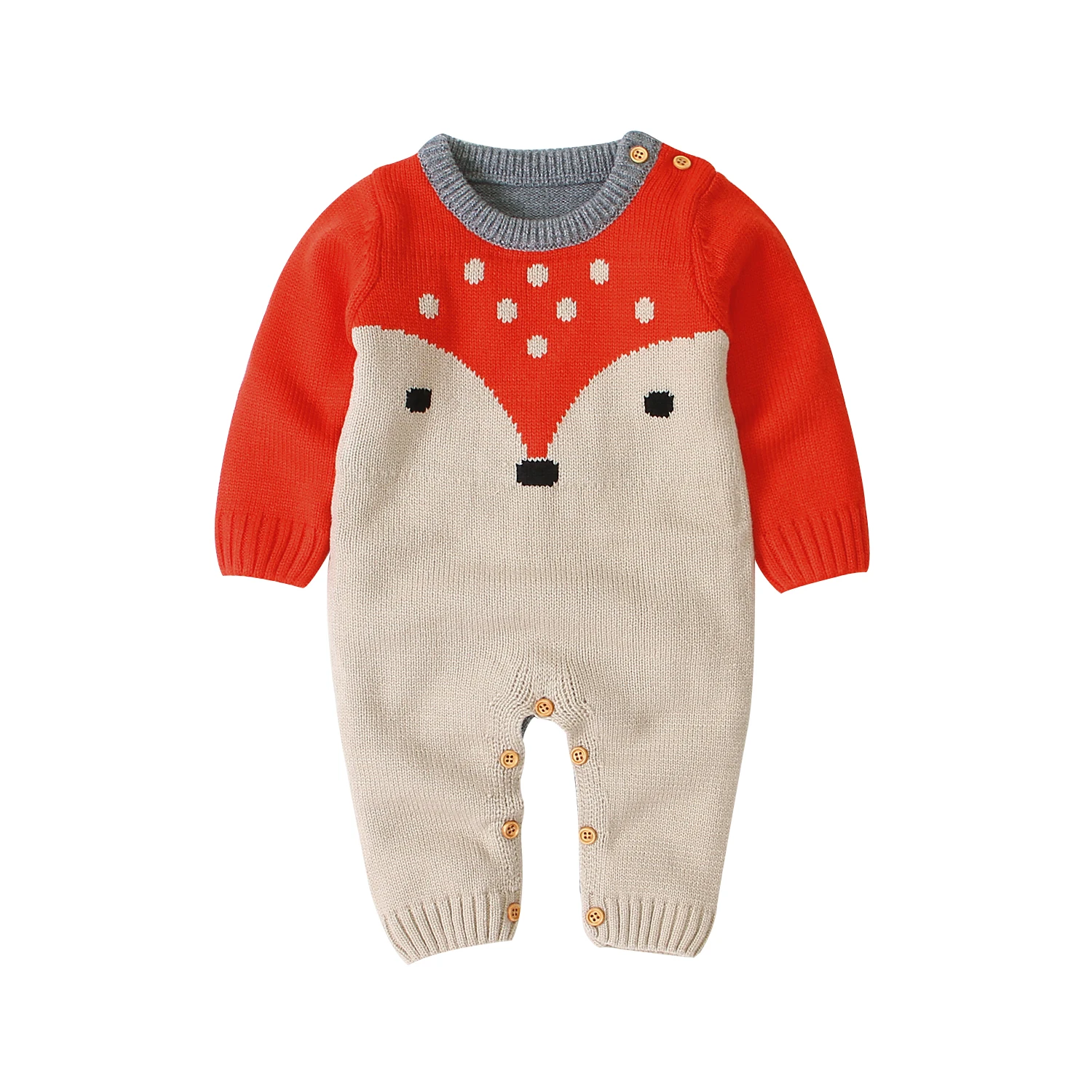 Malčka Malčke Baby Boy Girl Božič Pletene Dolgimi Rokavi Jumpsuit Fox Pulover Romper Enem Kosu Pulover Božič Obleke
