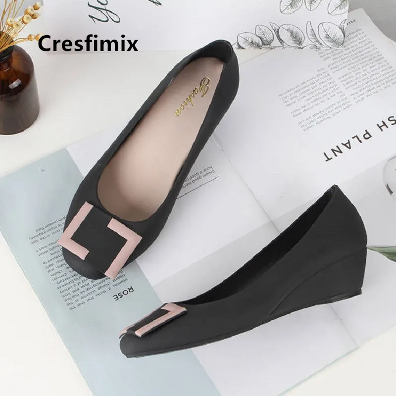 Cresfimix ženske modni sladko črno žele ravno čevlji dame priložnostne nepremočljiva pomlad & poletje loafers balet plesne čevlje zapatos