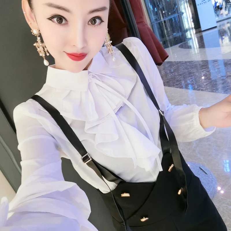 Ženske obleko korejska različica ogrlicom šifon shirt ženski + naramnice žensk dve delni set dva kosa iz vrhu in hlače
