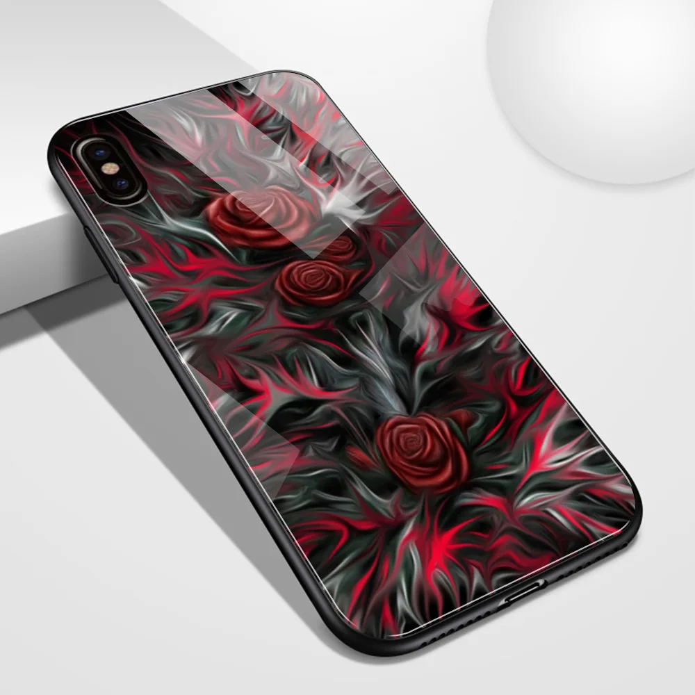 Za iPhone primeru stekla nazaj kritje za iphone 12 pro max primeru cvetlični rose kritje funda za iPhone mini 12