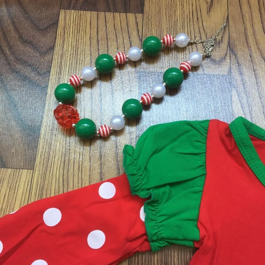 Dekle rdeča zelena božič obleko otroci Xmas obleko z ujemanje božičnih lok in ogrlico 2017 nov prihod novega leta oblačila