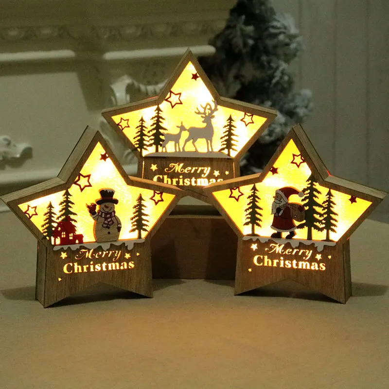 Luči Lesene Božično Drevo Star Lesen Žareče Obesek Chritmas Visi Drevo Ornament Doma Stranka Božični Dekor