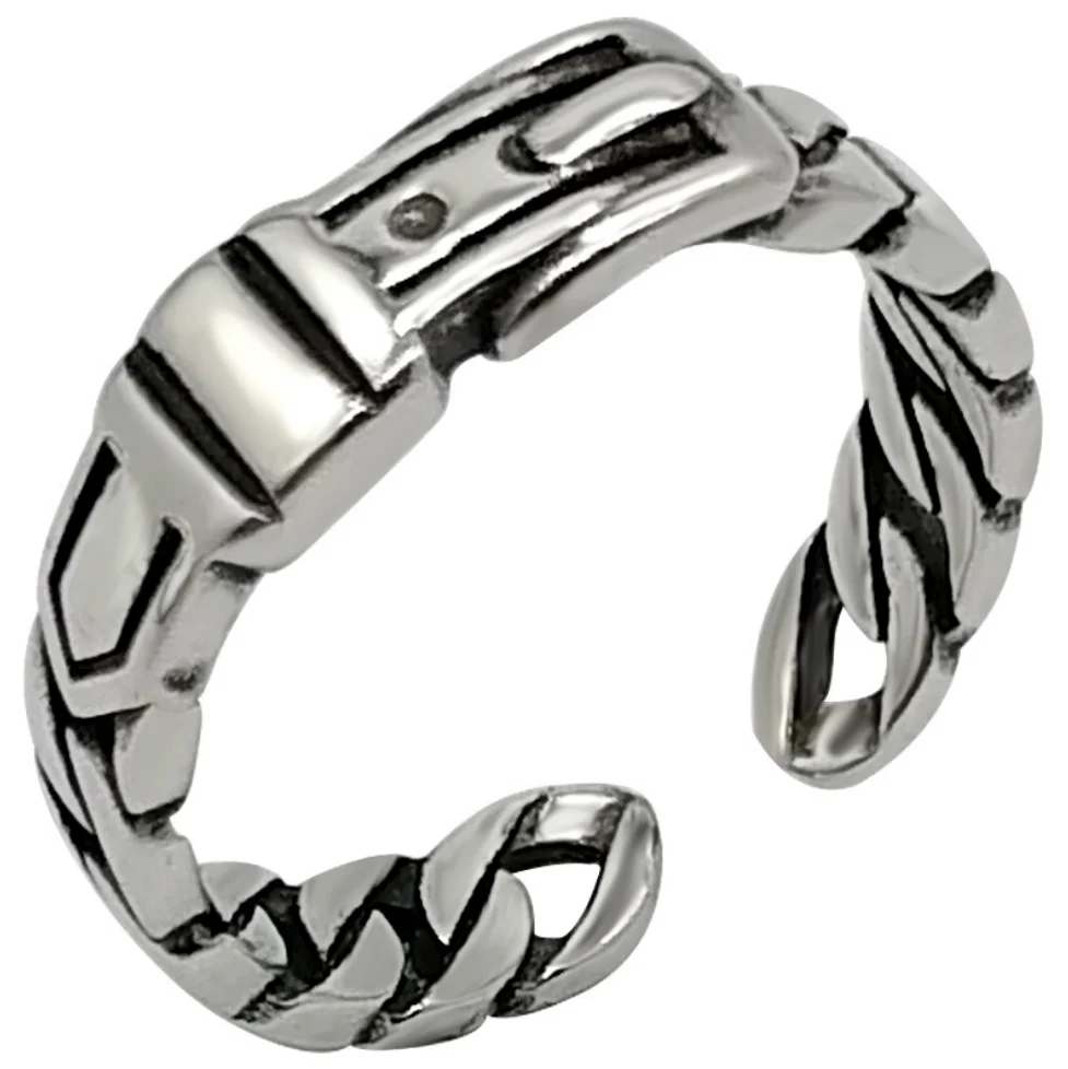 Klasična belt sponke odprte obroč ulični stil modni zaklepanje verige pasu glavo prstan srebro 925 nakit nova