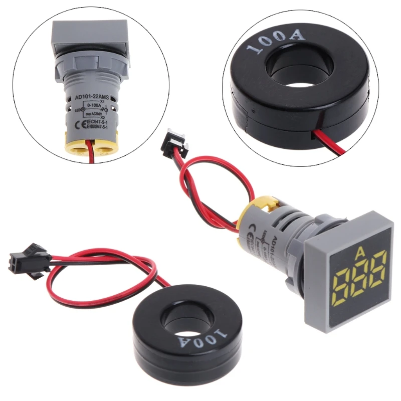 22 MM 0-100A Digitalni Ampermeter Tekoči Meter Indikator Led Lučka za Kvadratni Opozorilne Luči