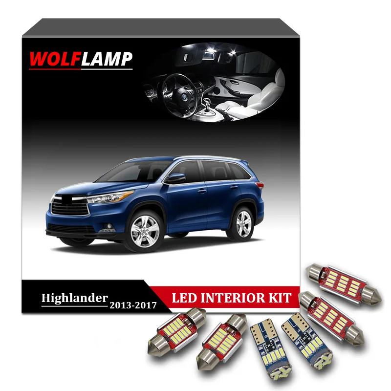 Wolflamp 12Pcs Bela Canbus LED Notranjosti Avtomobila Luči Za Obdobje 2013-2017 Toyota Highlander Zemljevid Svetlobe Trunk Dome Žarnice Žarnica registrske Tablice