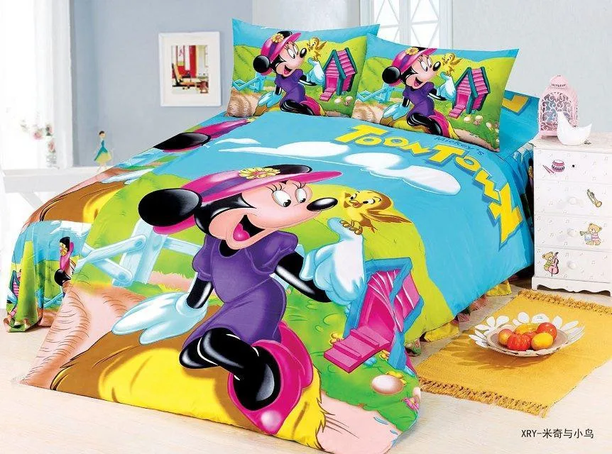 Strip Disney Mickey Miške Minnie Winnie Rjuhe Kritje Set 3 ali 4 Kosov za otroke Twin Enotni Velikosti Posteljnine Komplet Spalnica Dekor