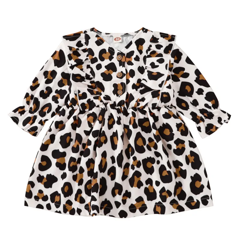 3-24M Otroška Moda Obleka za Malčke Baby Dekleta Leopard Tiskanja, Dolg Rokav Obleka za Malčke Baby Jeseni Bombaž Priložnostne Obleke