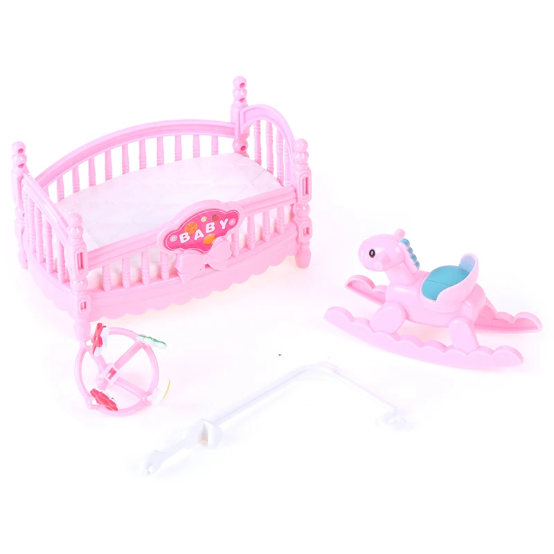 1pc Pink Princess Lutka Pribor Lutka Plastični Otroci Dekliška Darilo Miniaturni Jaslice Posteljo In Lesenega Konja,